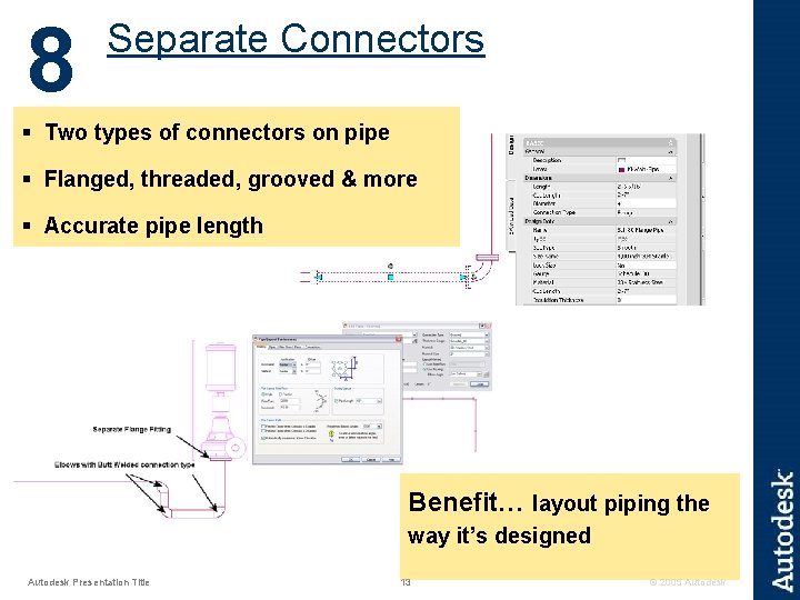 8 Separate Connectors § Two types of connectors on pipe § Flanged, threaded, grooved