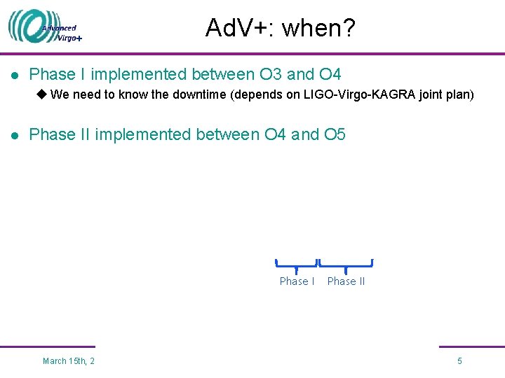 + l Ad. V+: when? Phase I implemented between O 3 and O 4