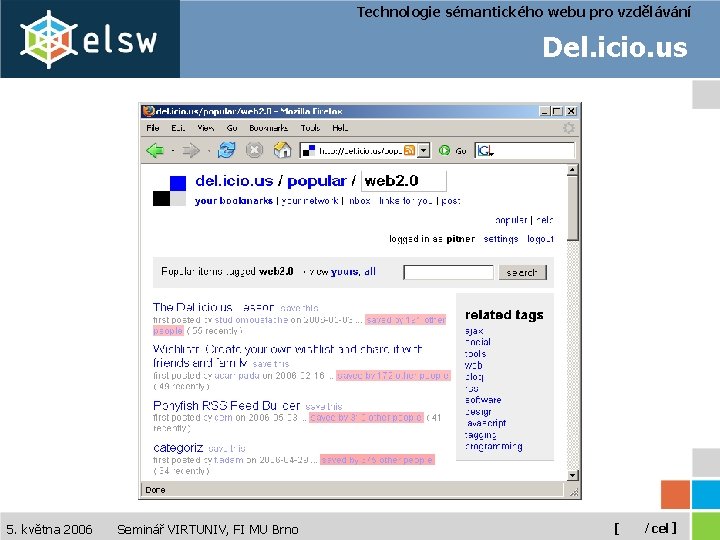 Technologie sémantického webu pro vzdělávání Del. icio. us 5. května 2006 Seminář VIRTUNIV, FI