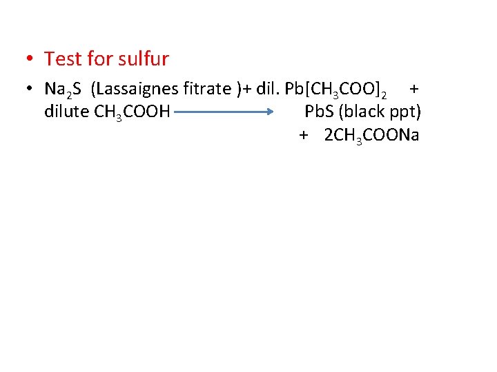  • Test for sulfur • Na 2 S (Lassaignes fitrate )+ dil. Pb[CH