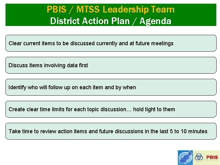 PBIS / MTSS Leadership Team District Action Plan / Agenda Clear current items to