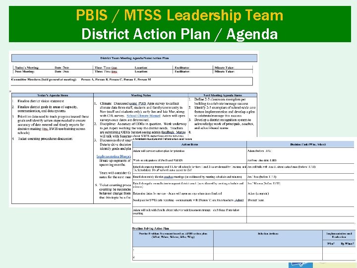 PBIS / MTSS Leadership Team District Action Plan / Agenda 