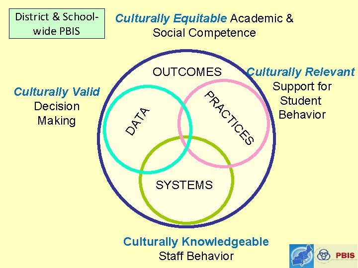 District & Schoolwide PBIS Culturally Equitable Academic & Social Competence OUTCOMES DA ES IC