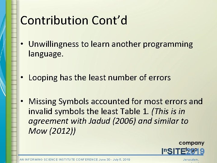 Contribution Cont’d • Unwillingness to learn another programming language. • Looping has the least