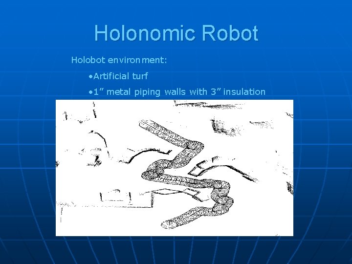Holonomic Robot Holobot environment: • Artificial turf • 1” metal piping walls with 3”