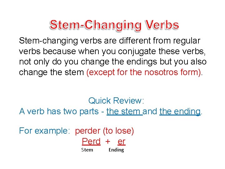 Stem-changing verbs are different from regular verbs because when you conjugate these verbs, not