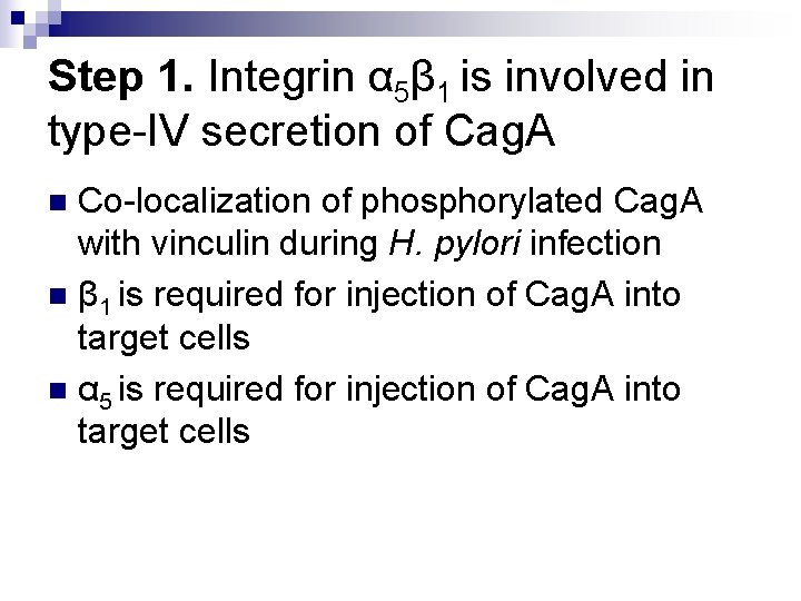 Step 1. Integrin α 5β 1 is involved in type-IV secretion of Cag. A