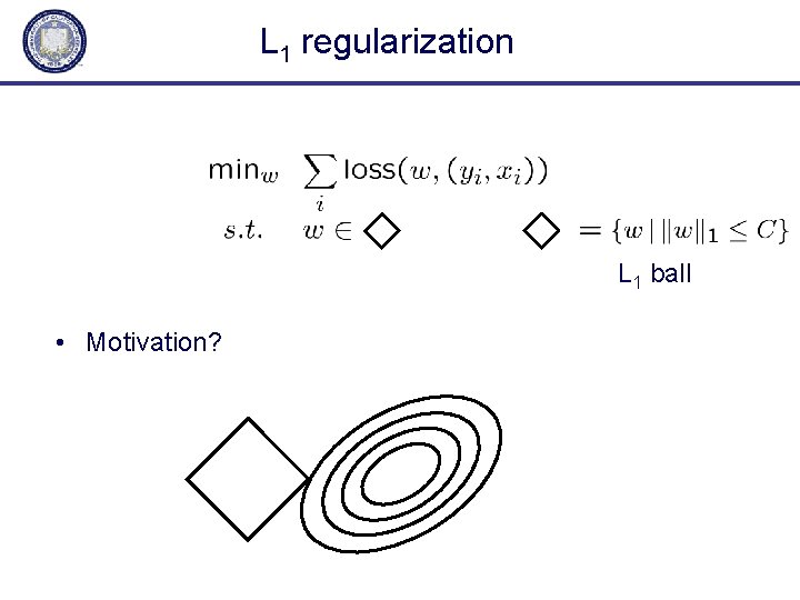 L 1 regularization L 1 ball • Motivation? 