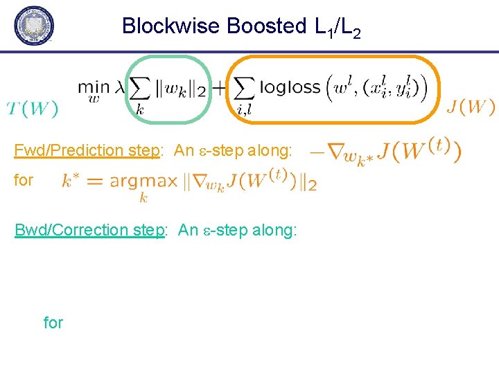 Blockwise Boosted L 1/L 2 Fwd/Prediction step: An e-step along: for Bwd/Correction step: An