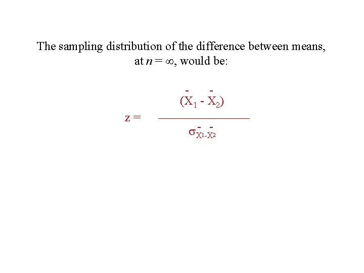 The sampling distribution of the difference between means, at n = , would be: