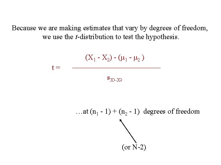 Because we are making estimates that vary by degrees of freedom, we use the