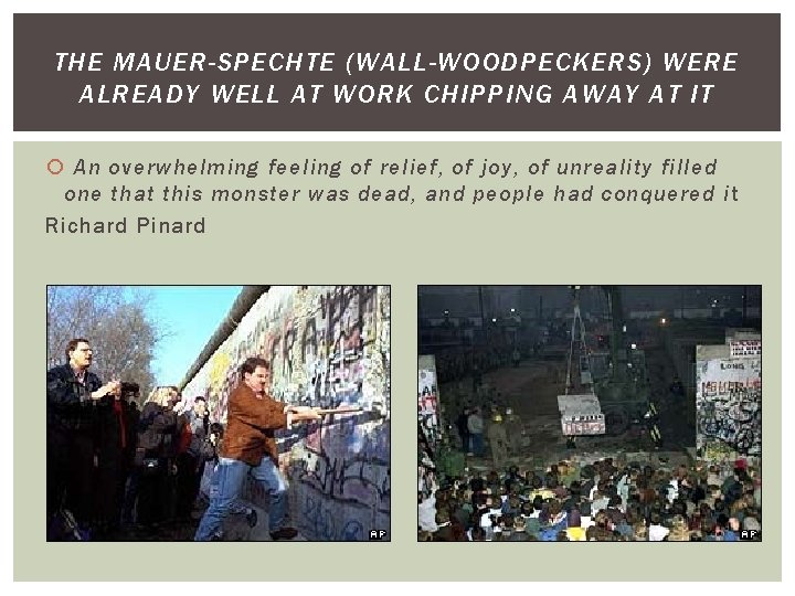 THE MAUER-SPECHTE (WALL-WOODPECKERS) WERE ALREADY WELL AT WORK CHIPPING AWAY AT IT An overwhelming