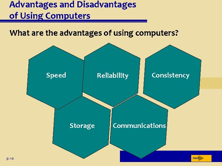 Advantages and Disadvantages of Using Computers What are the advantages of using computers? Speed