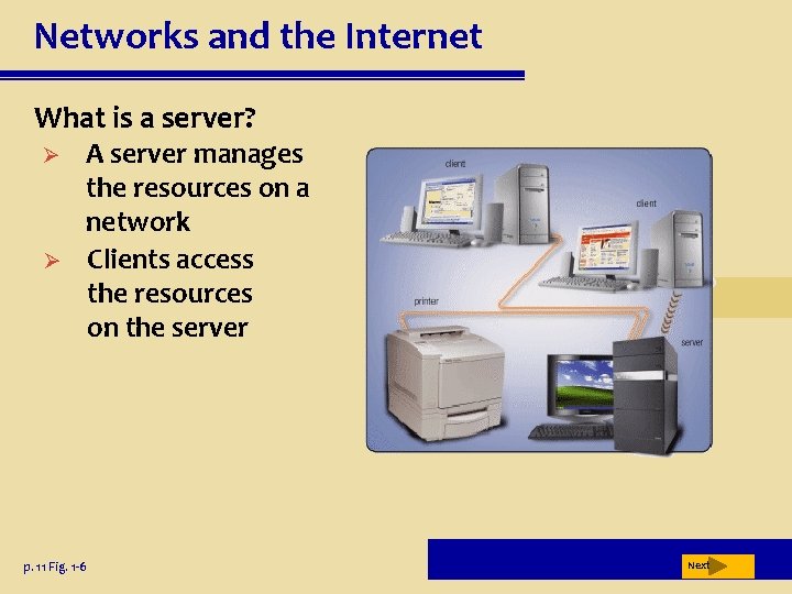 Networks and the Internet What is a server? Ø Ø A server manages the