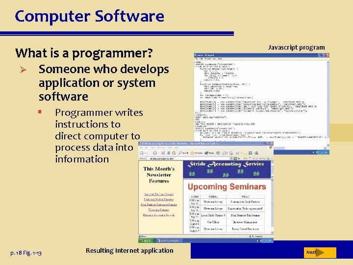 Computer Software What is a programmer? Ø Javascript program Someone who develops application or