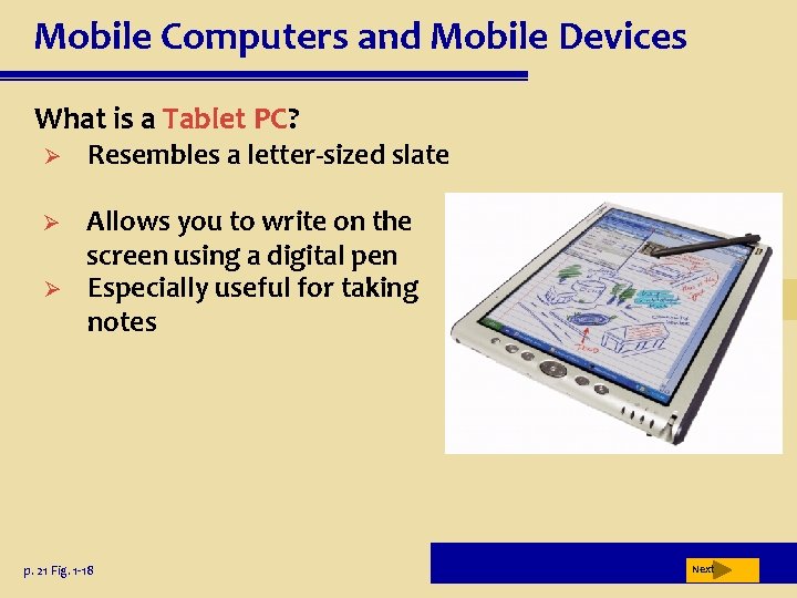 Mobile Computers and Mobile Devices What is a Tablet PC? Ø Resembles a letter-sized