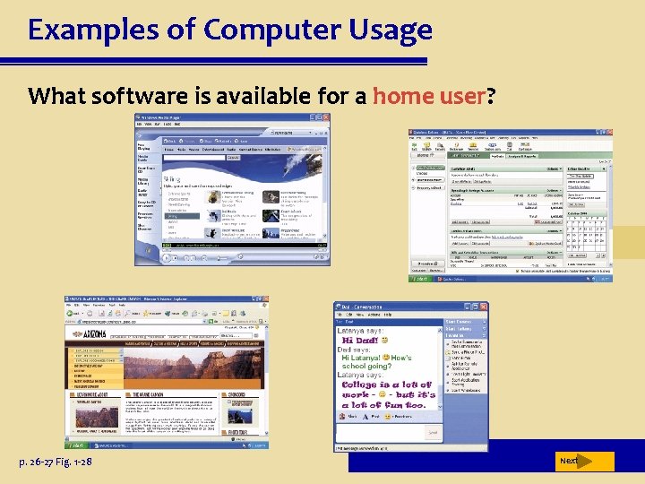 Examples of Computer Usage What software is available for a home user? p. 26