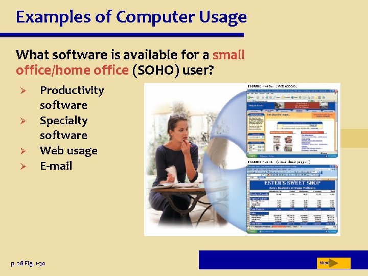 Examples of Computer Usage What software is available for a small office/home office (SOHO)