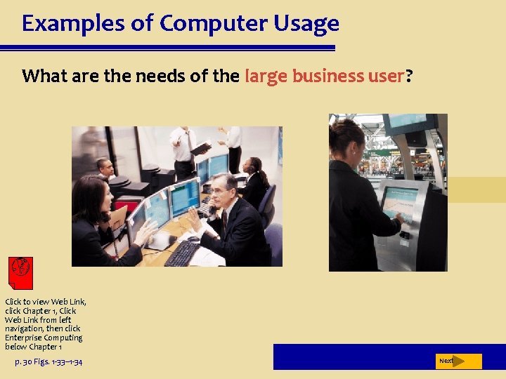 Examples of Computer Usage What are the needs of the large business user? Click