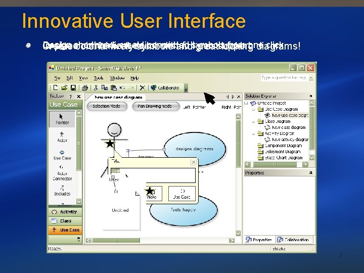 Innovative User Interface Design shorthand, create connected from one click In-place convenient editor withand