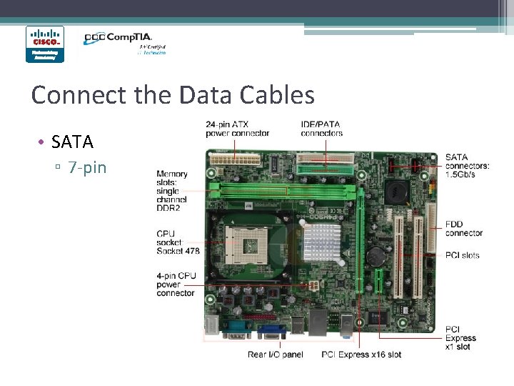 Connect the Data Cables • SATA ▫ 7 -pin 