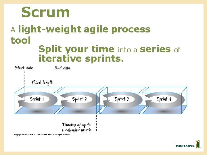 Scrum light-weight agile process tool Split your time into a series iterative sprints. A