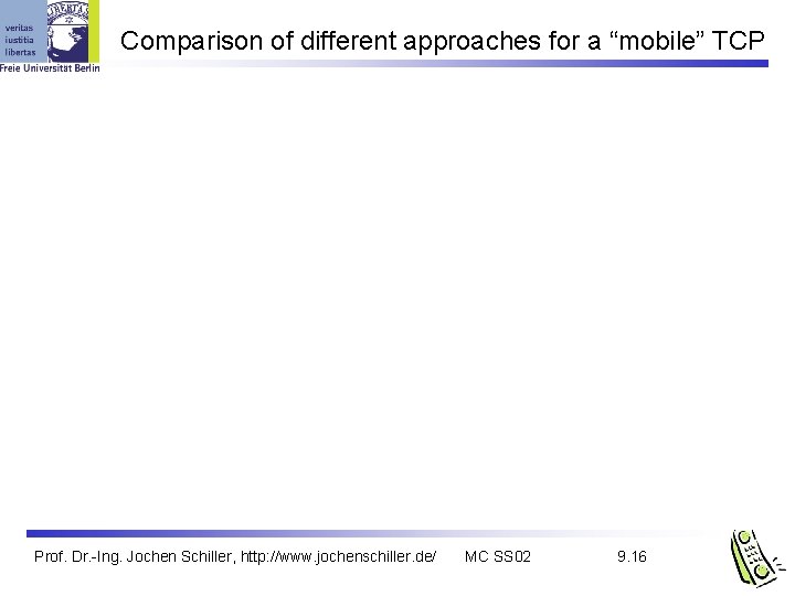 Comparison of different approaches for a “mobile” TCP Prof. Dr. -Ing. Jochen Schiller, http: