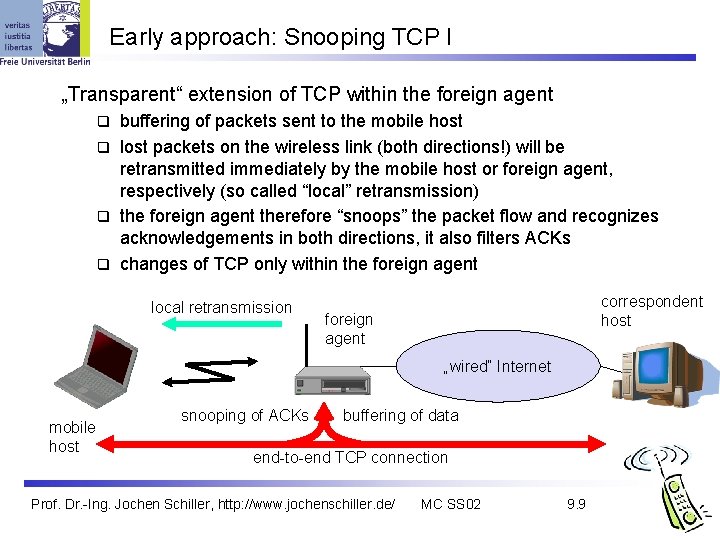 Early approach: Snooping TCP I „Transparent“ extension of TCP within the foreign agent buffering