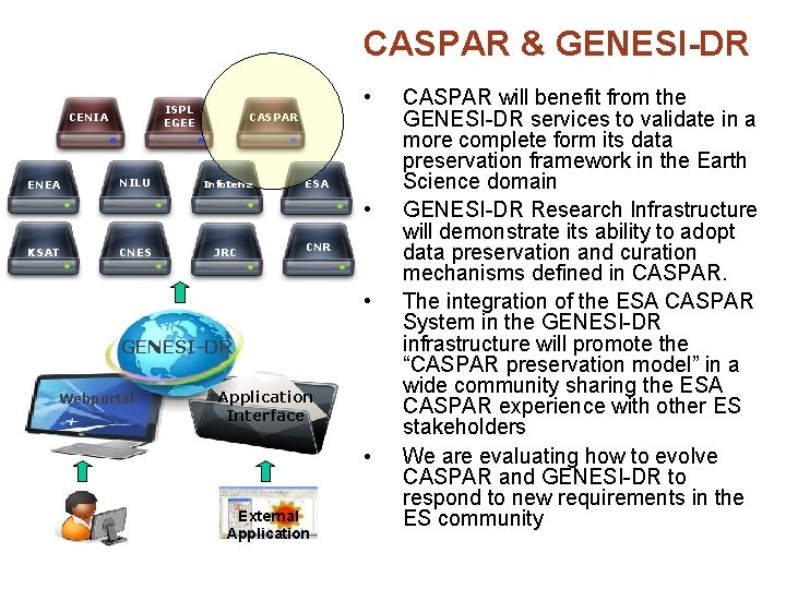 CASPAR & GENESI-DR ENEA • ISPL CASPAR EGEE CENIA NILU CASPAR Infoterra ESA •