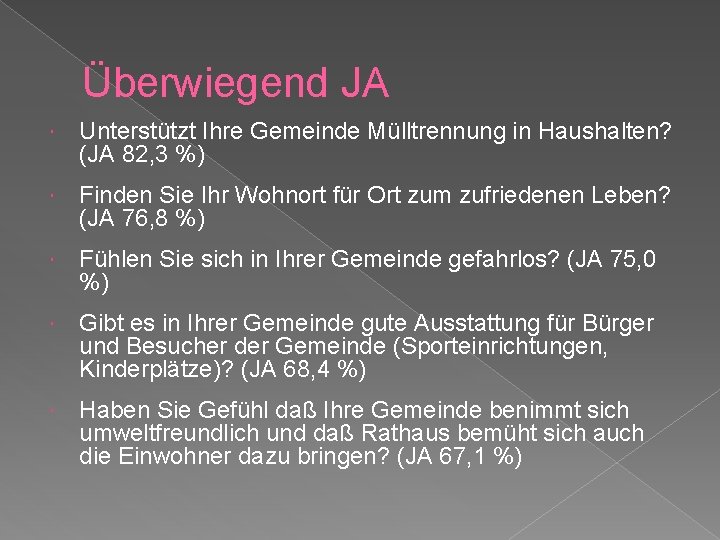 Überwiegend JA Unterstützt Ihre Gemeinde Mülltrennung in Haushalten? (JA 82, 3 %) Finden Sie