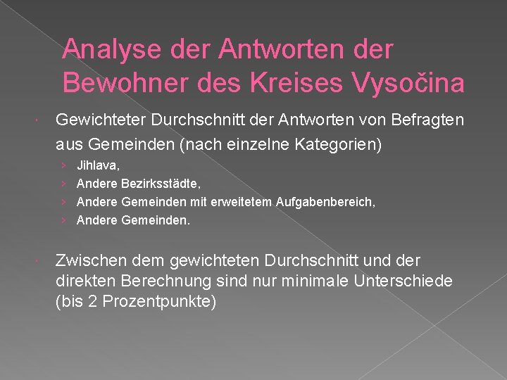 Analyse der Antworten der Bewohner des Kreises Vysočina Gewichteter Durchschnitt der Antworten von Befragten