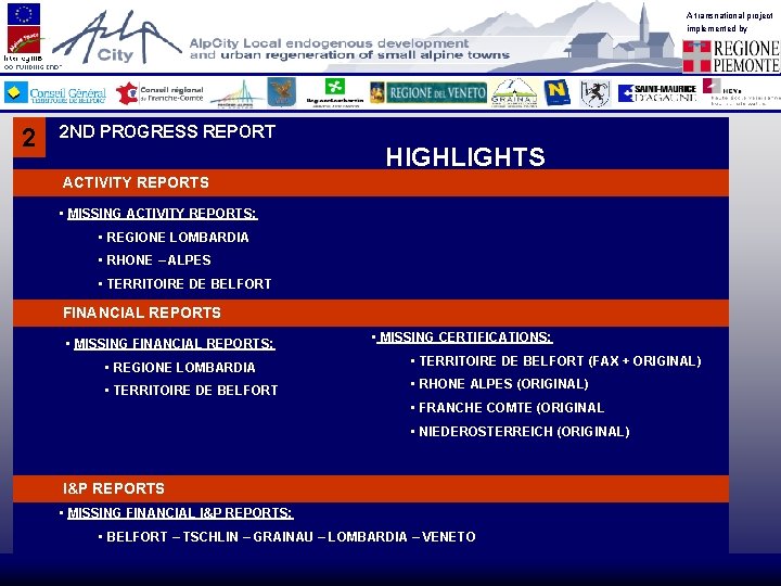 A transnational project implemented by 2 2 ND PROGRESS REPORT HIGHLIGHTS ACTIVITY REPORTS :