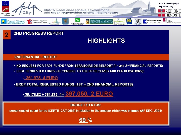 A transnational project implemented by 2 2 ND PROGRESS REPORT HIGHLIGHTS 2 ND FINANCIAL