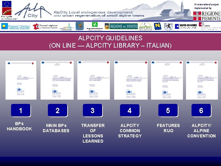 A transnational project implemented by ALPCITY GUIDELINES (ON LINE –– ALPCITY LIBRARY – ITALIAN)