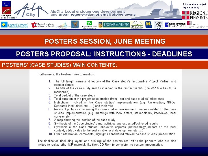 A transnational project implemented by POSTERS SESSION, JUNE MEETING POSTERS PROPOSAL: INSTRUCTIONS - DEADLINES
