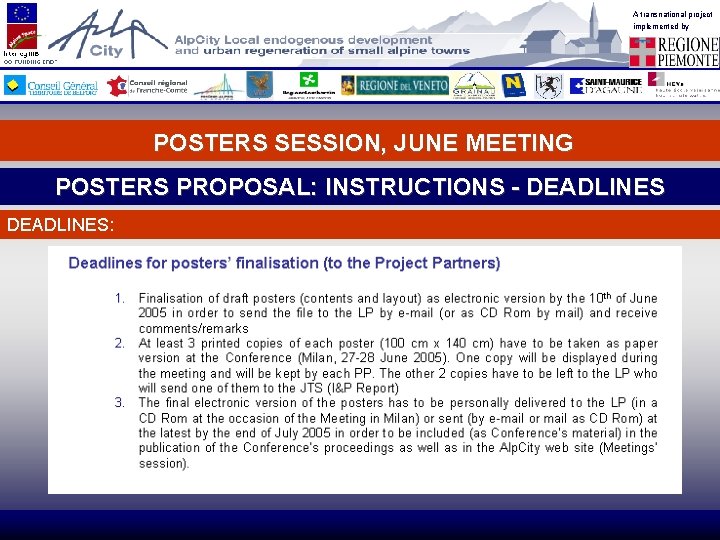 A transnational project implemented by POSTERS SESSION, JUNE MEETING POSTERS PROPOSAL: INSTRUCTIONS - DEADLINES: