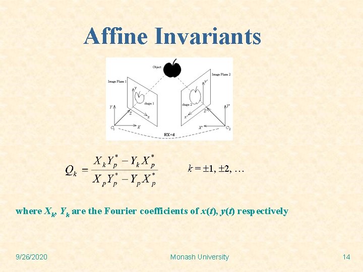 Affine Invariants k = 1, 2, … where Xk, Yk are the Fourier coefficients