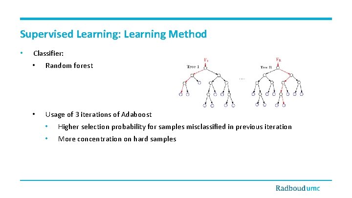 Supervised Learning: Learning Method • Classifier: • Random forest • Usage of 3 iterations