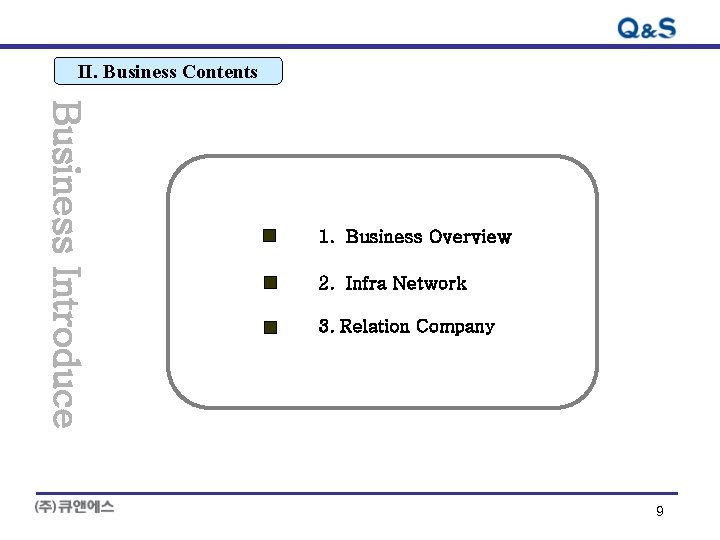 II. Business Contents Business Introduce 1. Business Overview 2. Infra Network 3. Relation Company