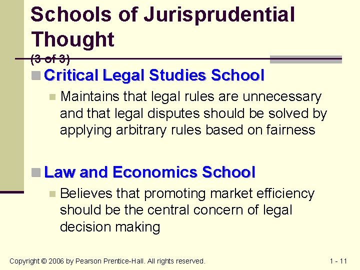 Schools of Jurisprudential Thought (3 of 3) n Critical Legal Studies School n Maintains