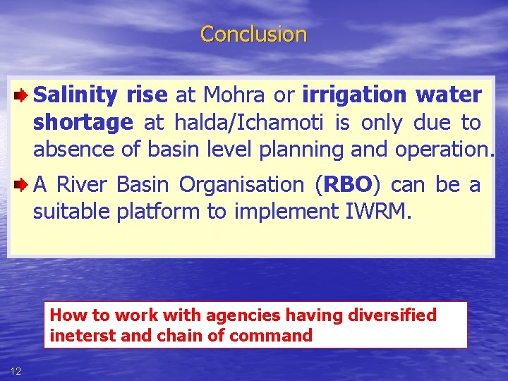 Conclusion Salinity rise at Mohra or irrigation water shortage at halda/Ichamoti is only due