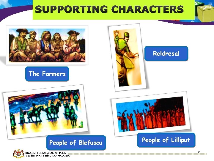 SUPPORTING CHARACTERS Reldresal The Farmers People of Blefuscu Bahagian Pembangunan Kurikulum KEMENTERIAN PENDIDIKAN MALAYSIA