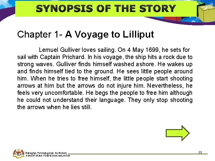 SYNOPSIS OF THE STORY Chapter 1 - A Voyage to Lilliput Lemuel Gulliver loves