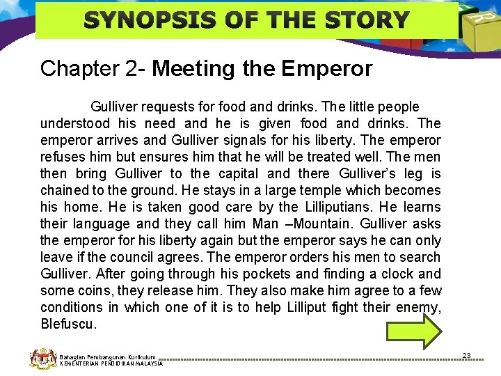 SYNOPSIS OF THE STORY Chapter 2 - Meeting the Emperor Gulliver requests for food