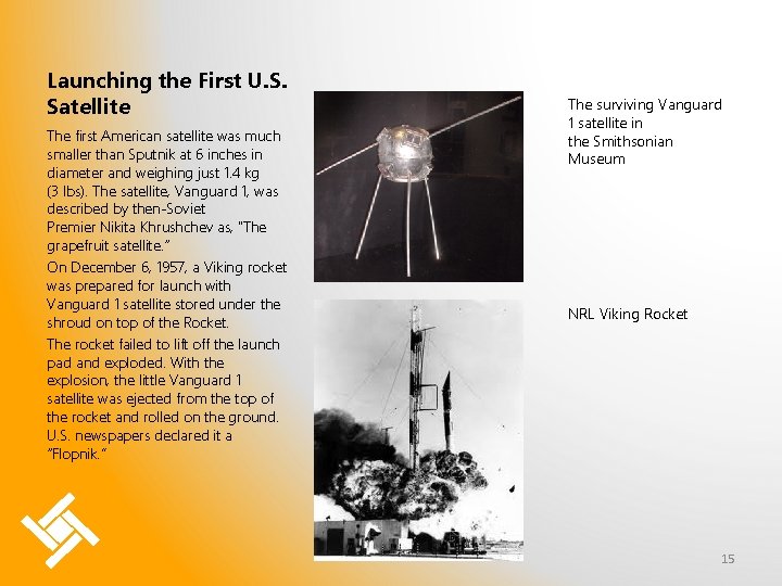Launching the First U. S. Satellite The first American satellite was much smaller than
