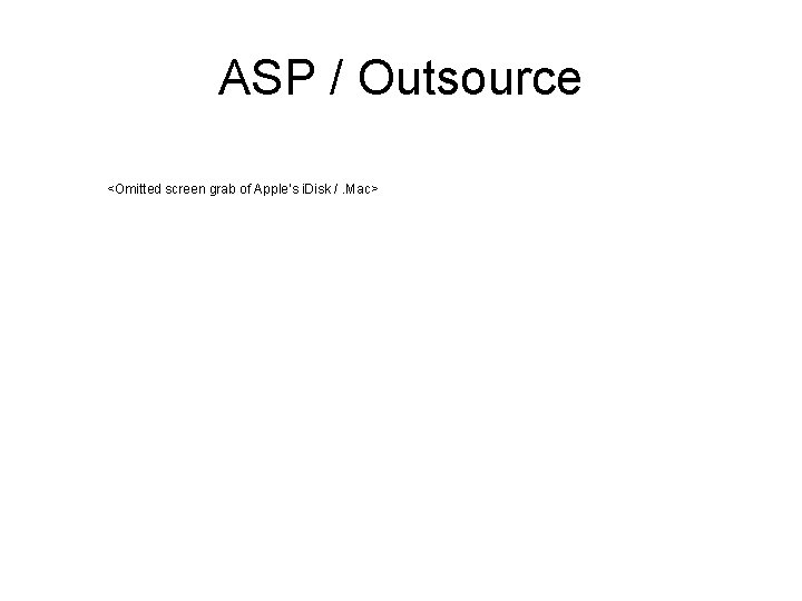 ASP / Outsource <Omitted screen grab of Apple’s i. Disk /. Mac> 