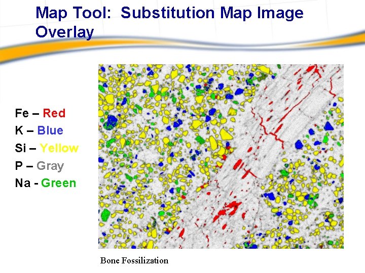 Map Tool: Substitution Map Image Overlay Fe – Red K – Blue Si –