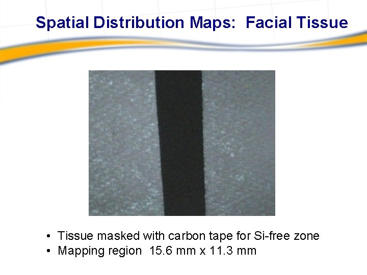 Spatial Distribution Maps: Facial Tissue • Tissue masked with carbon tape for Si-free zone