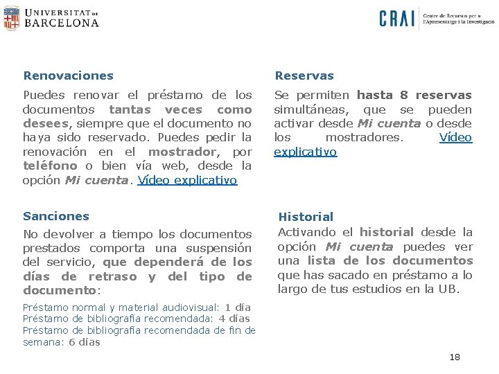 Renovaciones Reservas Puedes renovar el préstamo de los documentos tantas veces como desees, siempre