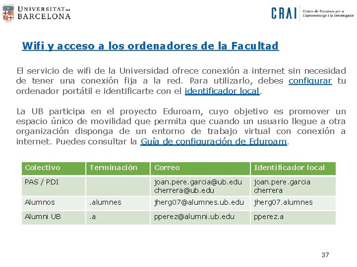 Wifi y acceso a los ordenadores de la Facultad El servicio de wifi de